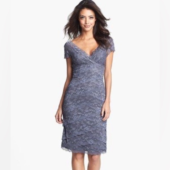 Marina Grey Lace Midi Dress | Elegant Cocktail & Wedding Guest Style Size 4 - Picture 2 of 11